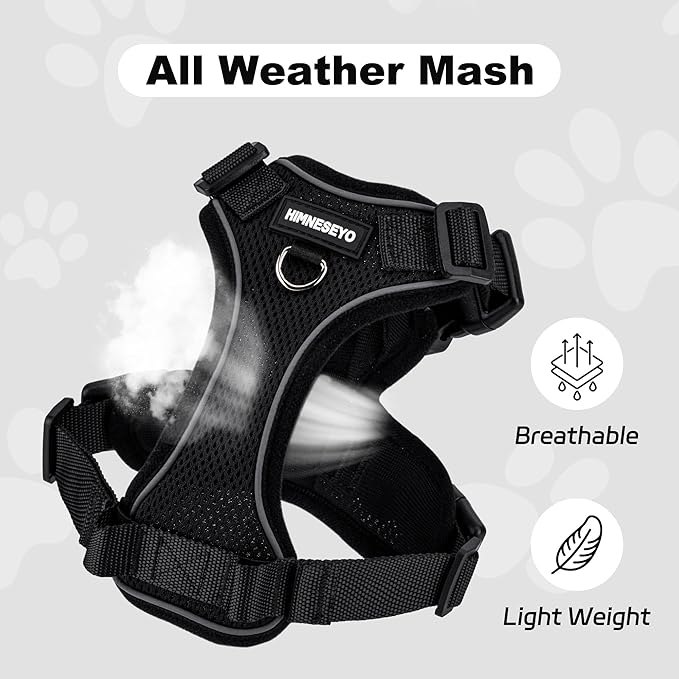 Small Dog Harness and Leash Set, No Pull Adjustable Pet Harness for Small Dogs, Breathable Mesh Rflective Dog Vest Harness (Black, XS)