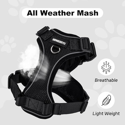 Small Dog Harness and Leash Set, No Pull Adjustable Pet Harness for Small Dogs, Breathable Mesh Rflective Dog Vest Harness (Black, XS)