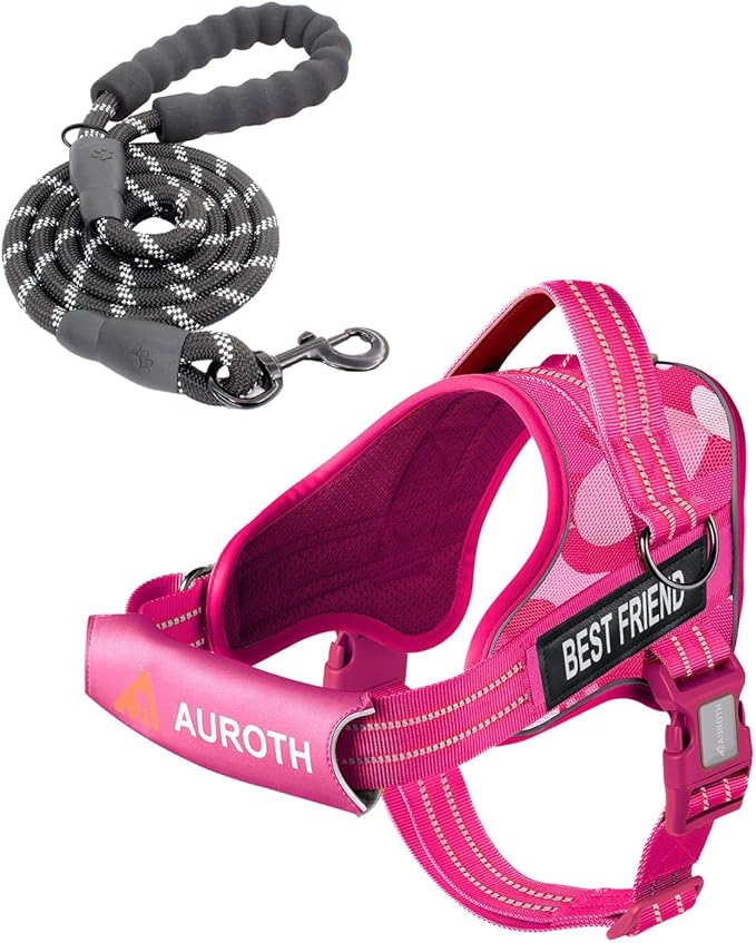 AUROTH Dog Harness and Leash Set, Soft Padded Service Dog Vest with 5.25FT Dog Leash, No Choke, Easy On Pet Vest, Adjustable Reflective No Pull Pet Vest Medium Sized Dog, Easy Walking and Training