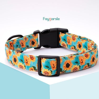 Faygarsle Dog Collar for Small Medium Large Dogs Cute Light Green Puppy Collars for Female Dogs Sunflower Patterned Pet Collars for Summer Spring Wedding Puppy Girl Dog Collar L