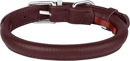 OOPSDOGGY Rolled Leather Dog Collar Soft Roll Collars for Small Medium Large Dogs Puppy (Burgundy, XS, 8"-11")