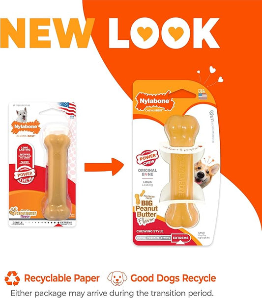 Nylabone Original Bone Power Chew Toy for Dogs, Durable & Tough Dog Toys for Aggressive Chewers, Peanut Butter Flavor, Small - Up to 25 lbs - Up to 25 Ibs, 1 Count
