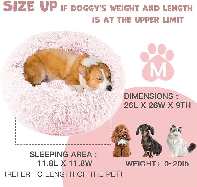 Himax Dog Bed for Medium Dogs, Pink Dogs Beds with Blanket Attached, Calming Anti-Anxiety Fluffy Dog Bed Washable (20"/26"/35")