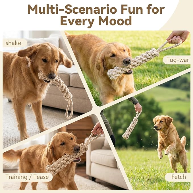 IRRESTRICO Dog Chew Toys for Aggressive Chewers, Rope Toys for Large Dogs with Dental Benefits, Durable Training Chew Rope, L Size