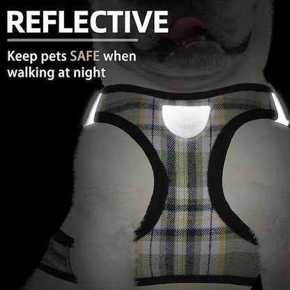 PUPTECK Adjustable Dog Harness Collar and Leash Set Step in No Pull Pet Harness for Small Medium Dogs Puppy and Cats Outdoor Walking Running, Soft Mesh Padded Reflective Vest Harnesses, Grn&YLW, XXS