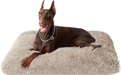 EHEYCIGA Fluffy XXL Dog Crate Pad, Plush Faux Fur Dog Bed for Extra Large Dogs, Calming Anti Anxiety XXL Bed, Washable Soft Warm Crate Mat with Non-Slip Bottom, Taupe