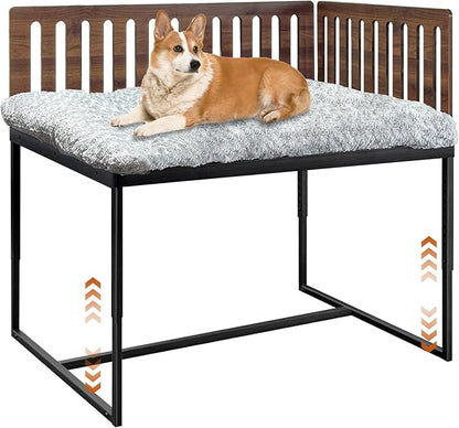Beside Dog Bed,2 Panel Adjustable Height Dog Bunk Beds,40''x28'' Metal Dogs Bed Frame with Cushion,Large