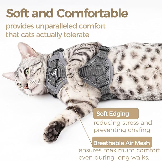 pangdi Cat Harness and Leash Set Escape Proof Tactical Large Kitten Harness Emotional Support Cat Vest, Grey, L