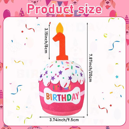 Dog Birthday Cake Toy Accessories for Girl Boy Gifts, Squeaky Plush Toy for Dog Birthday Party Decor Favor for Large, Medium and Small Dogs(1st,Pink)