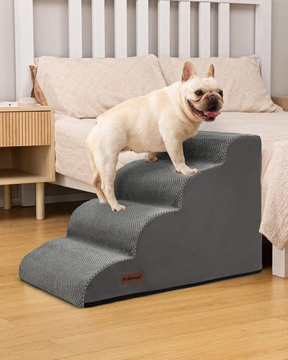 Aodisman Dog Stairs Ramp for Bed and Couch,4 Step Dog Steps for Small Dogs,Pet Stairs with Non-Slip Bottom for Old Cats,Indoor Pet Steps,Comfort,Durable,17.4" H,Grey