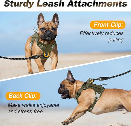 BARKBAY Service Dog Vest Tactical Dog Harness Medium Large Sized Dog Tags Personalized No Pull Adjustable Harness Reflective K9 Working Training Easy Control Military MolleSystem(Army Green,S)