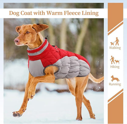 Large Dog Coat, XXLarge Dog Winter Coat, Waterproof Pet Jacket with Back Zipper,Extra Large Pet Coats, Warm Fleece Jacket with D-Ring, Windproof Winter Clothes Golden Retriever,Red,XXL