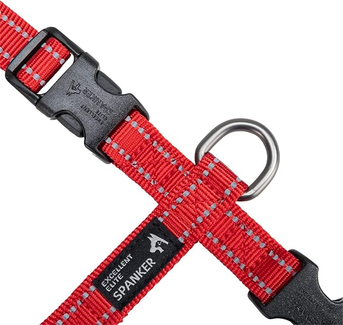 EXCELLENT ELITE SPANKER No Pull Dog Harness Reflective Nylon Vest L-Shaped Adjustable Easy Pet Harness for Small Medium Large Breeds Dogs Walking Training Black Red(Red-M)