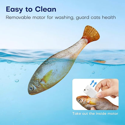 Potaroma Cat Toys Bite-Sized Flopping Fish with Catnip, Realistic Tap-Activated Moving Kitten Kicker, 3 Floppy Mode Wiggle Sardine/Saury/Yellow Croaker Interactive Motion Kitty Exercise