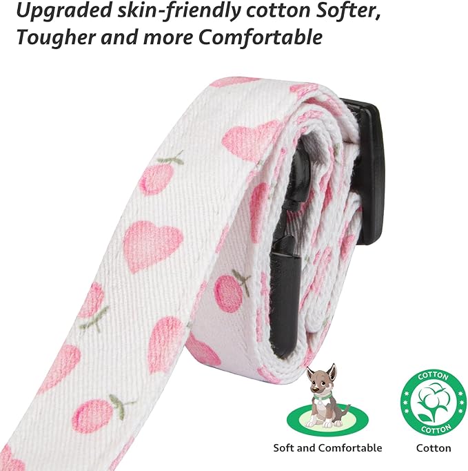 Cotton Handmade Dog Collar Cute and Distinctive Patterns White and Pink Love Heart with Pendant for Girl Boy Dogs Collars M