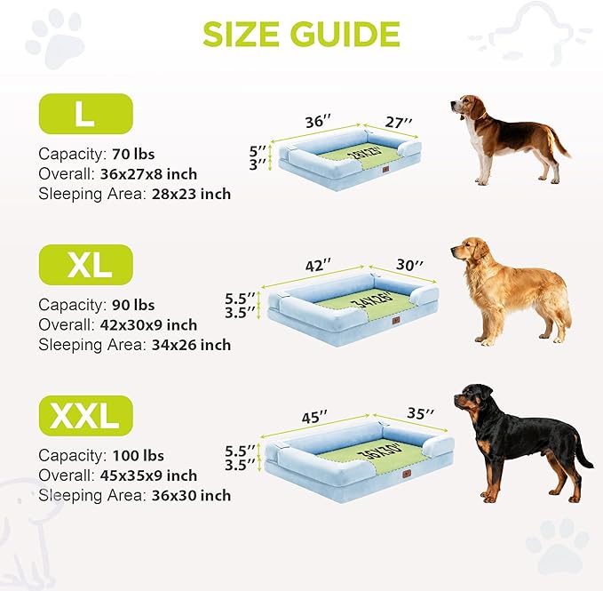 Orthopedic Dog Beds for Large Medium Dogs, Big Waterproof Memory Foam Pet Couch Bed with Removable Washable Cover, Tennis Ball Toy, 36x27