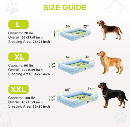 Orthopedic Dog Bed for Extra Large Dogs, XXL Waterproof Egg Crate Memory Foam Pet Bed Bolsters with Removable Washable Cover & Non-Slip Bottom, Tennis Ball Toy, 45x35
