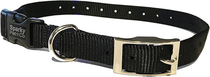 Sparky Pet Co - ECollar Replacement Strap - Double Buckle Dog Collar - Rugged Nylon - Adjustable - D Ring - Quick Release Metal Clasp - for Invisible Fence Systems - 3/4" x 24" - Black