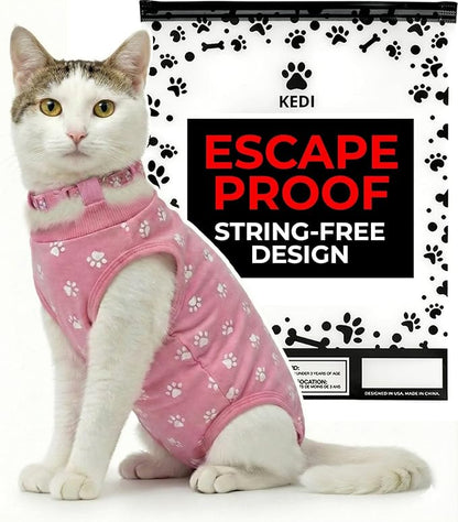 Cat Surgery Recovery Suit Female Cat Onesie for Cats After Surgery Spay Surgical Abdominal Wound Skin Diseases E-Collar Alternative Wear (Pink, Medium)