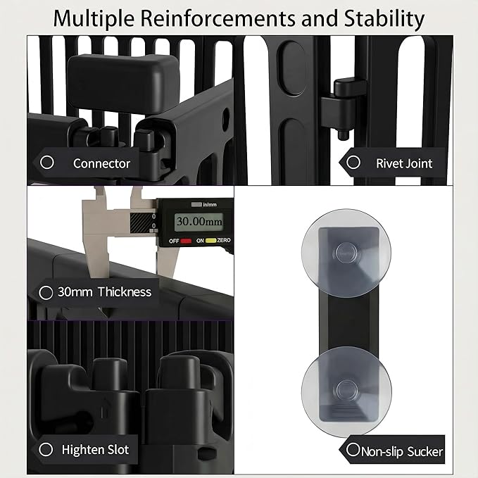Jatindear 11 Panels Plastic Dog Playpen, Expandable & Durable Pet Fence - Indoor & Outdoor Portable with Secure Locking Door, Durable Safety Play Pen with Puppy, Cat, Small Animal(Black, 23.62" H)