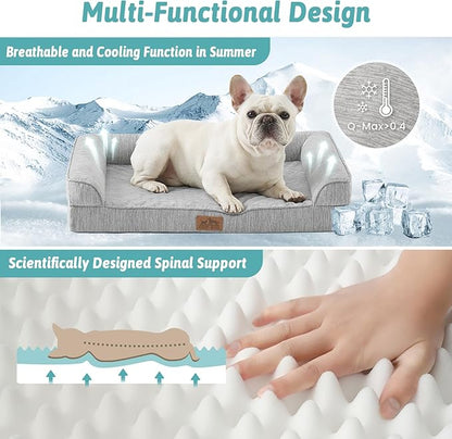 COZY KISS Cooling Dog Bed, Orthopedic Foam Dog Bed with Sides, Removable Cover & Waterproof Lining and Nonskid Bottom, Comfortable Pet Beds for Extra Large Dogs, Grey (48" L x 32" W x 7.5" Th)