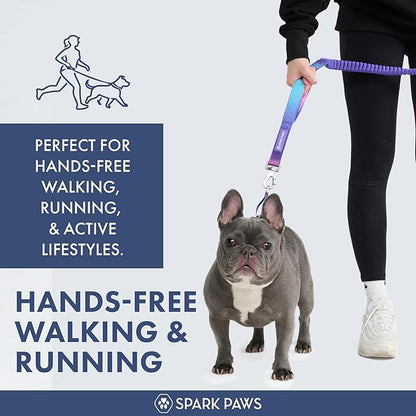 Spark Paws Handsfree Dog Leash – Shock Absorbing Waist Bungee Lead for Running, Car Seatbelt Clip & Poop Bag Set, Heavy Duty Tactical Lead for Medium, Large & X-Large Breeds - 90s Retro