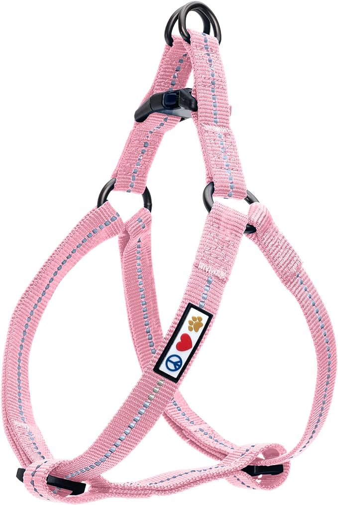 Pawtitas Recycled Reflective Step-in Dog Harness – Adjustable No-Pull Vest for Puppies to Seniors, Safe & Comfortable L Pink