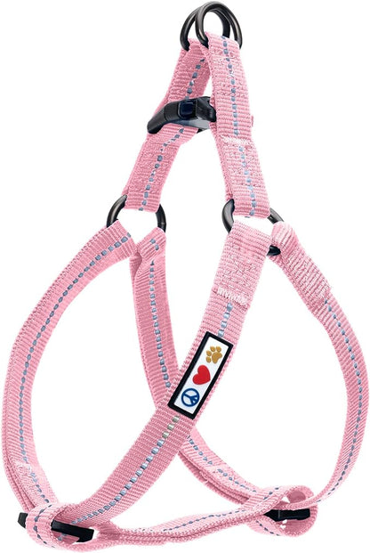 Pawtitas Recycled Reflective Step-in Dog Harness – Adjustable No-Pull Vest for Puppies to Seniors, Safe & Comfortable L Pink