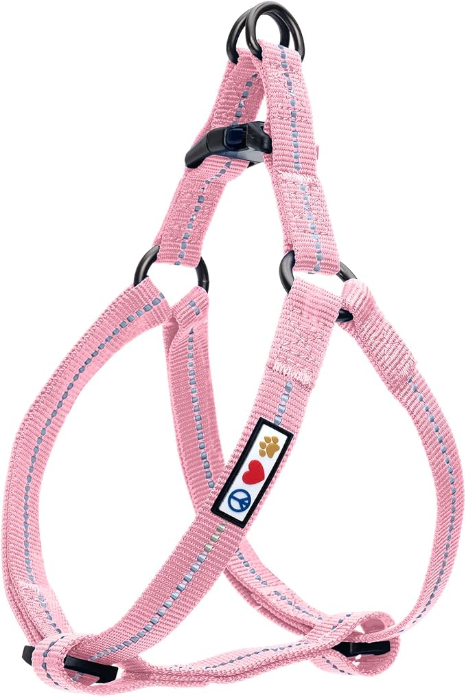 Pawtitas Recycled Reflective Step-in Dog Harness – Adjustable No-Pull Vest for Puppies to Seniors, Safe & Comfortable M Pink