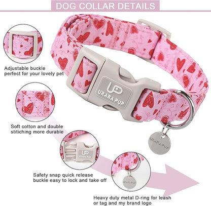 UP URARA PUP Valentine’s Day Dog Collar, Pink Heart Dog Collar with Quick Release, Valentine’s Day Gift Pet Collar for Puppy Girl Boy Dogs, Wedding Dog Collar
