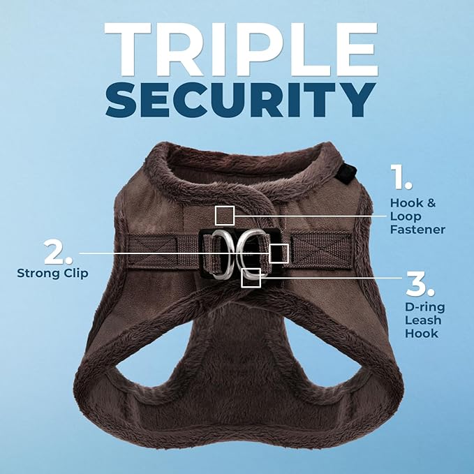 Best Pet Supplies - All Weather Plush, Reflective, No Pull Harness for Small, Medium Dogs, Cats - Secure with Hook & Loop Fastener, Buckle, Double D-Rings - Chocolate Suede, M