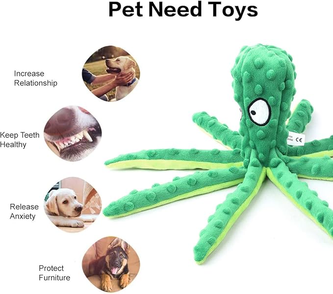 CPYOSN Dog Squeaky Toys Octopus - No Stuffing Crinkle Plush Toys for Puppy Teething, Durable Interactive Chew Toys for Small, Medium and Large Dogs Training and Reduce Boredom, 2 Pack
