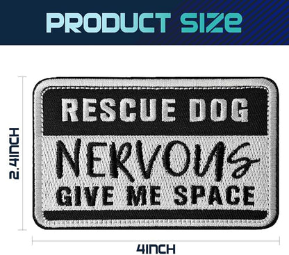 TACVEL 2 Pieces Rescue Dog Nervous Give Me Space Dog Patches, Service Dog Patches with Hook Backing for Service Animal Vests, Harnesses