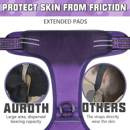 AUROTH Tactical Dog Harness for Large Dogs No Pull Adjustable Pet Harness Reflective K9 Working Training Easy Control Pet Vest Military Service Dog Harnesses Purple M