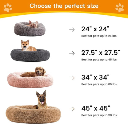 URGVANZ PET Calming Dog Bed Anti-Anxiety Donut Dog Beds for Small Medium Large Dogs,Washable Plush Fluffy Indoor Cat Kitten Round Cuddler Cushion (Pink, XX-Large)