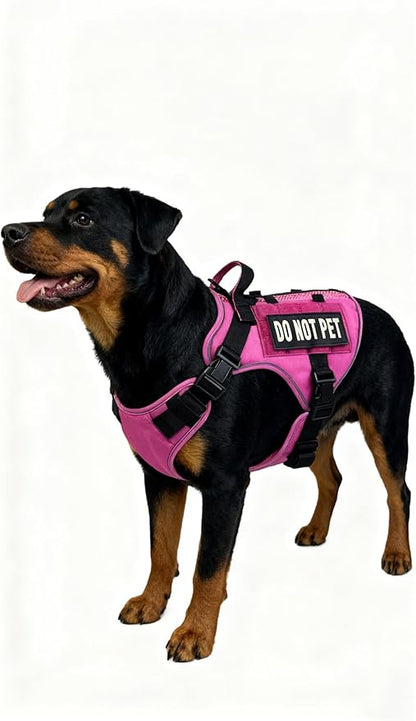 Tactical Dog Harness for Large and XL Breeds, Air Dog Vest No Pull with Reflective Do Not Pet Patches, Breathable Dog Molle Vests for Training Walking Hunting Pink