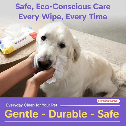 PETSWORLD Pet Wipes for Dogs & Cats, Unscented, Hypoallergenic, Chemical-Free, Biodegradable (98%), Thick & Durable, Textured Grooming Wipes (Unscented, 50 Count)
