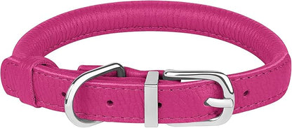 OOPSDOGGY Rolled Leather Dog Collar Soft Roll Collars for Small Medium Large Dogs Puppy (Pink, XS, 8"-11")