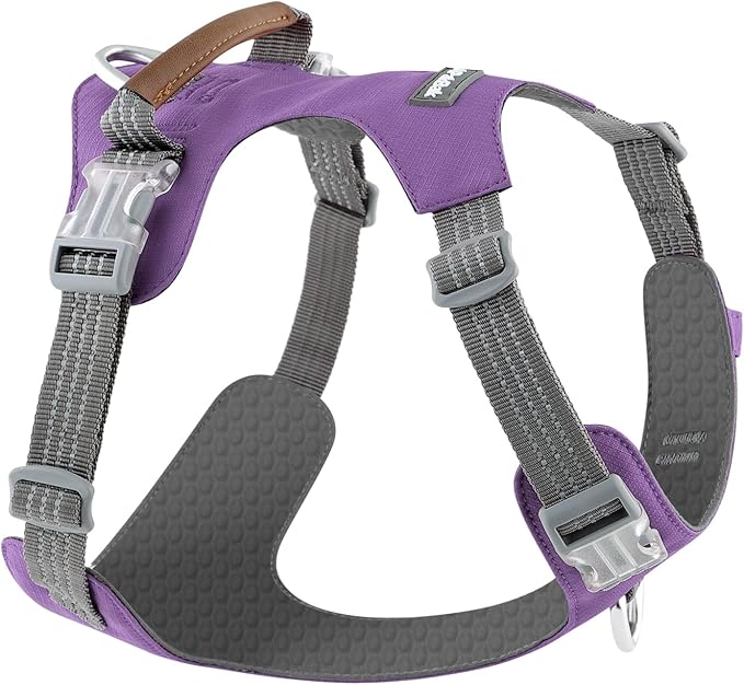 ApakBak No Pull Dog Harness – Adjustable Reflective Nylon Vest for Small Medium Large Dogs, Escape Proof Training Harness with Leather Control Handle, Lightweight Aluminum Hardware (Purple, L)