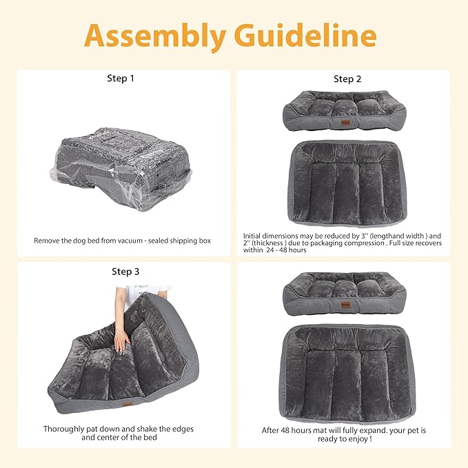 ZAKAPAWS Orthopedic Dog Bed for Extra Large Dogs - Extra Thick Supportive Dog Couch Bed, Pet Beds Sofa with Waterproof Washable Cover & Non-Slip Bottom, Grey, 42x30 Inch