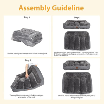 ZAKAPAWS Orthopedic Dog Bed for Extra Large Dogs - Extra Thick Supportive Dog Couch Bed, Pet Beds Sofa with Waterproof Washable Cover & Non-Slip Bottom, Grey, 42x30 Inch