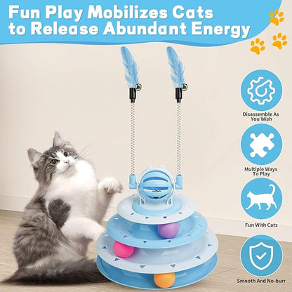 Cat Toy Interactive Pet Plaything for Indoor Kitten Interactive Kitty Puzzle Ball with 2 Cat-Tease (Blue)