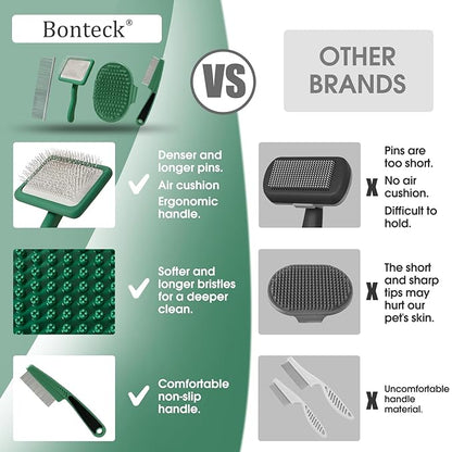 Dog Slicker Brush for Dogs Grooming Kit 4PCS | Large Dog Brush for Goldendoodles Poodles Doodles | Long Pin Haired Brush | Poodle Brushes and Comb (Green)