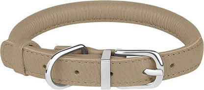 OOPSDOGGY Rolled Leather Dog Collar Soft Roll Collars for Small Medium Large Dogs Puppy (Beige, L, 14"-18")