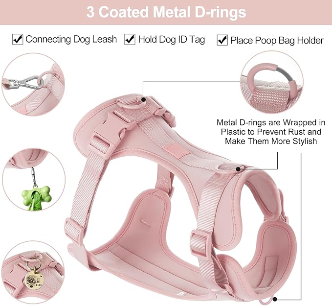 Wisedog No Pull Lightweight Dog Vest Harness with Soft and Comfortable Cushion, Breathable Mesh, for Small Medium Large Dogs Walking (S(Neck: 9.84"-14.17";Chest: 14.17"-22.05"), Gossamer Pink)
