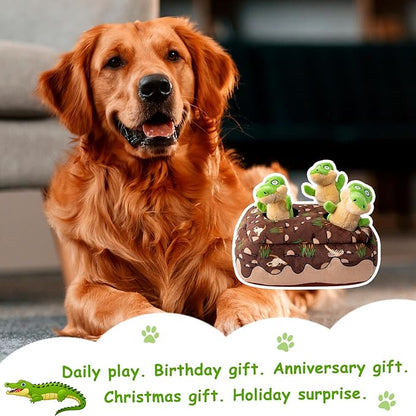 Hollypet Squeaky Dog Toy, Interactive Plush Hide and Seek Dog Toys for Small Medium Sized Dogs and Non-Aggressive Chewers, Puppy Teeth Clean Chew Toys, Crocodile