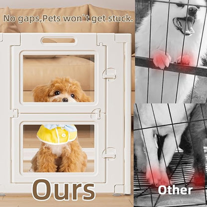 LoveTail Clear Acrylic Dog Playpen Indoor,Transparent Dog Pen,Easy to Assemble and Clear pet Pen for Puppy Dog, Rabbit and cat,Sturdy and Easy to Clean Plastic pet Fence (White, 23.6" H, 10PCS)