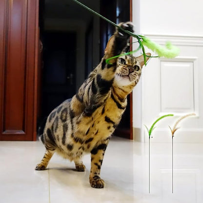 TTcat 3 Pcs Cat Wand Toys,Foxtail Grass Feather Stick Toys, Interactive Toys for Indoor Cat and Kitten.