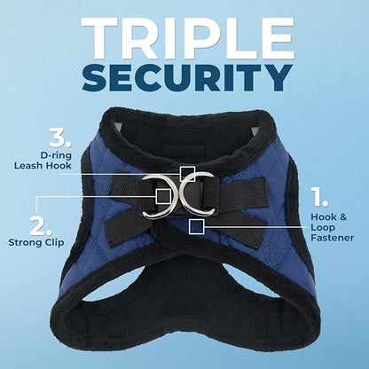 Best Pet Supplies - All Weather Plush, Reflective, No Pull Harness for Small, Medium Dogs, Cats - Secure with Hook & Loop Fastener, Buckle, Double D-Rings - Royal Blue Faux Leather, XS