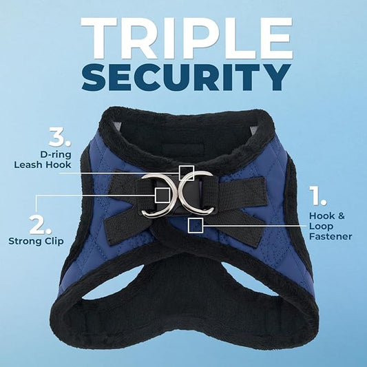 Best Pet Supplies - All Weather Plush, Reflective, No Pull Harness for Small, Medium Dogs, Cats - Secure with Hook & Loop Fastener, Buckle, Double D-Rings - Royal Blue Faux Leather, XS